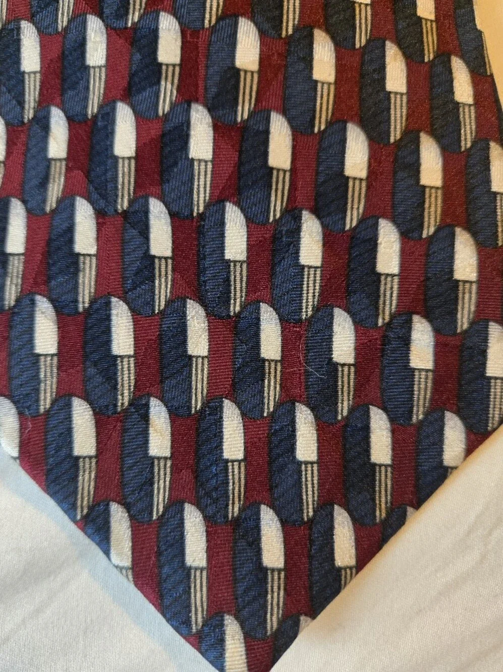 Pierre Cardin 100% Silk Tie Burgundy Navy Khaki Cream Geometric 58